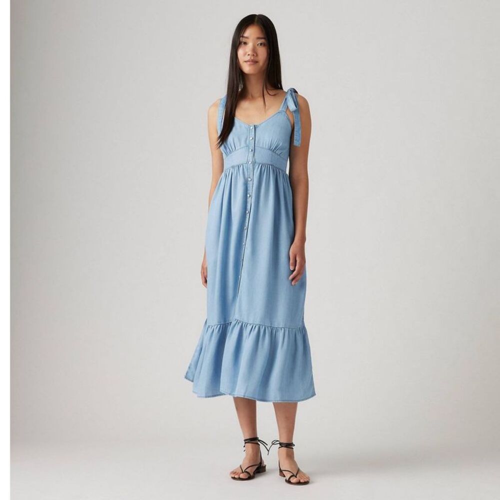 Levi's Light Blue Strapless Tie-Shoulder Midi Dress